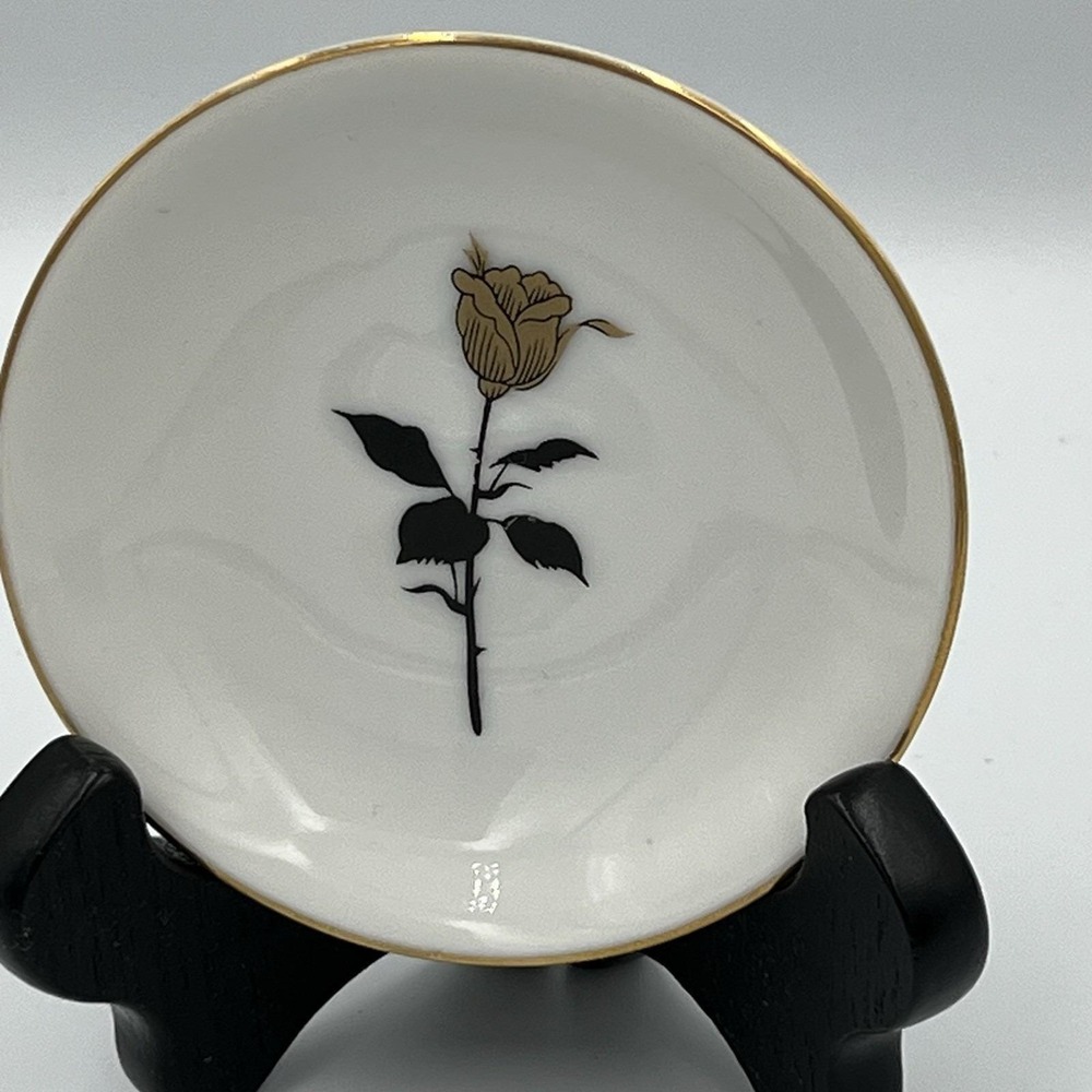 Vintage Lefton Butter Pat Dish Gold Rose Trim Nostalgic Collectible Hand Painted - Picture 2 of 10